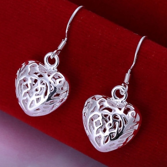 Paradise Boutique Jewelry - 925 Sterling Silver Hollow Heart Earrings